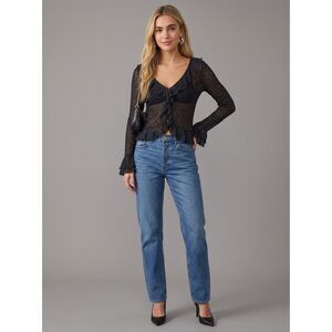 GLG Good Luck Gem Sheer Lace Ruffle Blouse Whimsigoth Black Size L